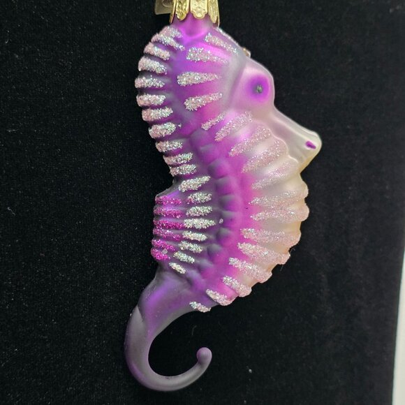 Kurt Adler Seahorse Glass Ornament Purple Glitter Accents & String Hanger 4" - Picture 3 of 8